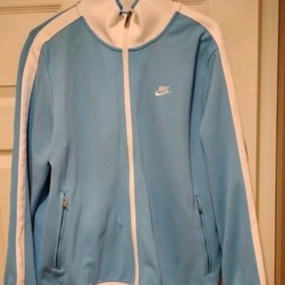 Vintage Nike Light Blue /White Full Zip Men's Track Jacket Sz Large *Excellent